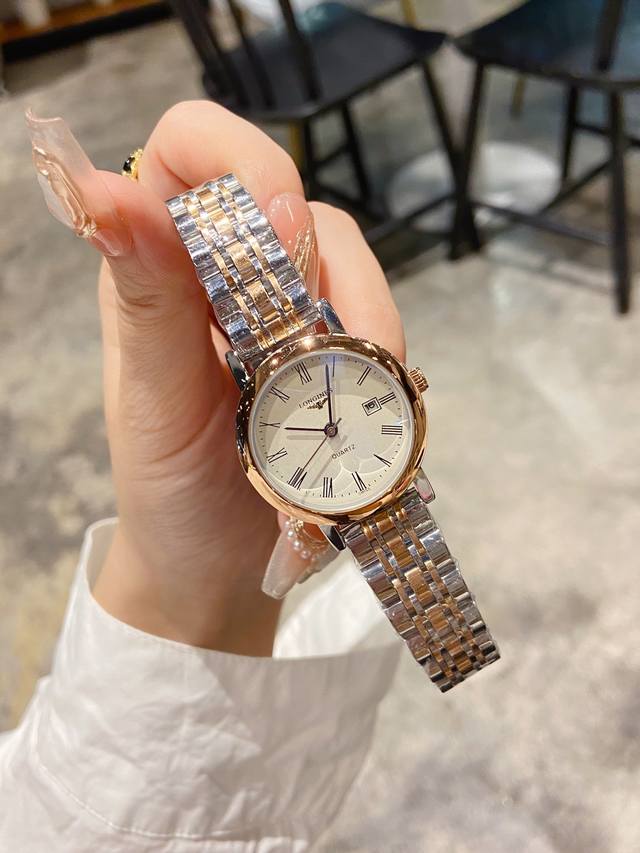 经典罗马字面，销量冠军 Longines 浪琴品牌博雅系列女29Mm经典设计，和流利线条的完美化身，彰显着浪琴的典型特质，诠释着优雅定义进口石英机芯，走时精准，