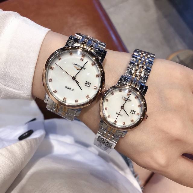 白壳 玫壳 经典款 Longines 浪琴品牌博雅系列情侣对表：男39Mm 女29Mm经典设计，和流利线条的完美化身，彰显着浪琴的典型特质，诠释着优雅定义进口石