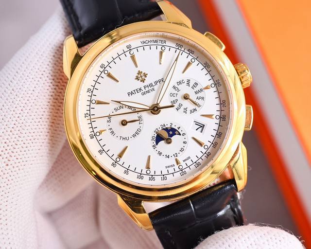 白壳 金壳 百达翡丽patek Philippe 复杂功能腕表，典雅高贵，搭配进口9100机芯 零返修 功能 24小时,星期，星辰，月份 进口316精钢！搭配意