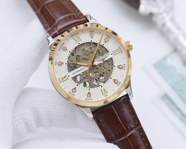 白壳 金壳 钢带20 品牌：浪琴-Longines 类型：男士腕表 壳套：顶级版316精钢l 表带：进口小牛皮表带 316L精钢表带 机芯：全自动机械机芯 镜面