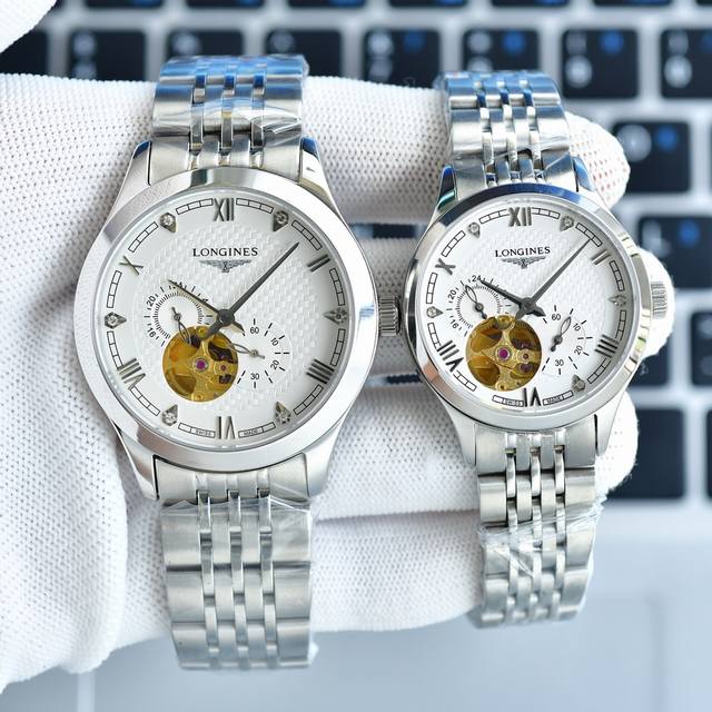 实物拍摄 品牌：浪琴-Longines 类型：情侣对表 表壳：316精钢 做工优质 表带：进口真牛皮 316精钢 两钟可选 机芯：原装进口西铁城82S7机械机芯