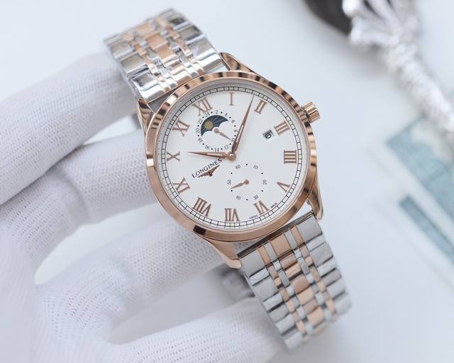 白壳 ，金壳 钢带20 品牌：浪琴-Longines 类型：男士腕表 壳套：顶级版316精钢l 表带：进口小牛皮表带 机芯：全自动机械机芯 镜面：矿物质防刮镜面