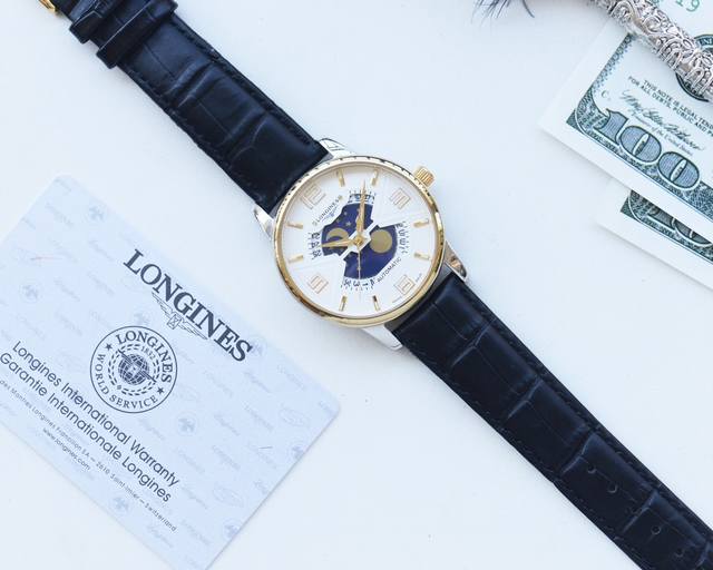 白壳 金壳 ，钢带20 品牌：浪琴-Longines 类型：男士腕表 壳套：顶级版316精钢l 表带：进口小牛皮表带 316L精钢表带 机芯：全自动机械机芯 镜