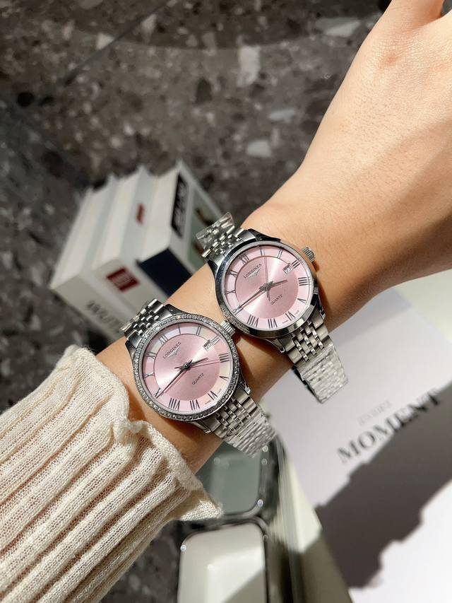 白 金 钻30 浪琴-Longines. 最新气质女表 搭载原装进口石英机芯，珍珠贝表盘，水晶镶钻精致雅典，闪亮而不单调，316精钢表壳 ，蓝宝石玻璃尺寸32M