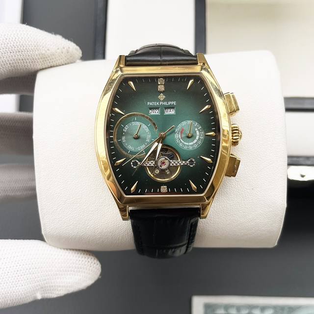 白壳 金壳 百达翡丽-Patek Philippe 最新多功能男士腕表 经典力作 酒桶型壳套 大气磅礴 316精钢表壳 进口牛皮表带 矿物质超强镜面 尊贵品质