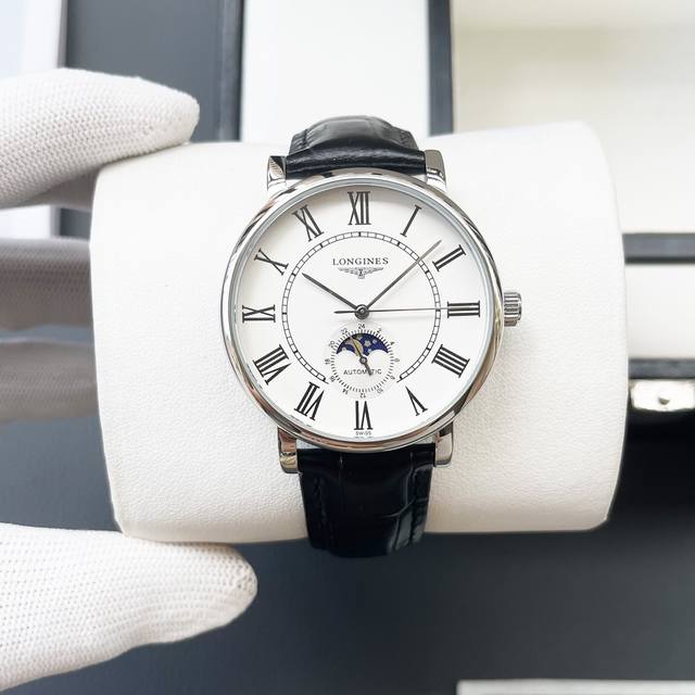 白壳 金壳 钢带+20 浪琴-Longines火爆新品 搭载全自动机械机芯 316精钢表壳 简约三针半月相设计 简约时尚 优雅尊贵 矿物质强化玻璃镜面 真牛皮表