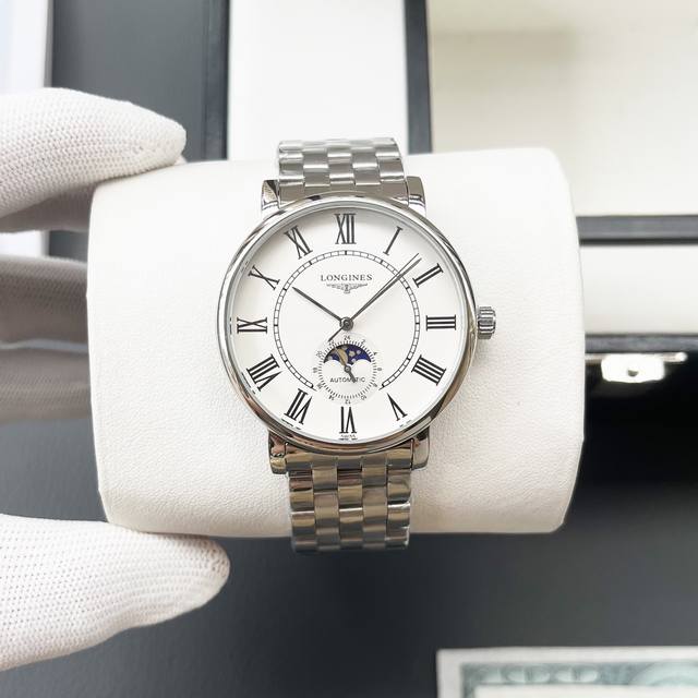 白壳 金壳 钢带+20 浪琴-Longines火爆新品 搭载全自动机械机芯 316精钢表壳 简约三针半月相设计 简约时尚 优雅尊贵 矿物质强化玻璃镜面 真牛皮表