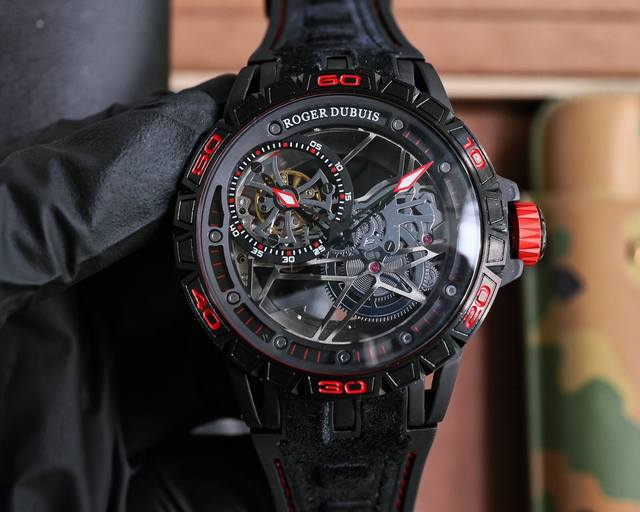 白壳 玫黑 罗杰 杜彼 Roger Dubuis 豪爵 Excalibur 王者系列 自动上链机芯，表壳：46毫米 , Sapphire Crystal Car