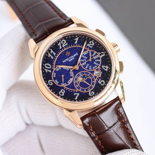 白壳 金壳 新款 百达翡丽 实拍图 Patek Philippe 贵族的星空艺术品！搭配进口9100多功能机芯 0返修 功能 24小时,星期，星辰，月份 进口3