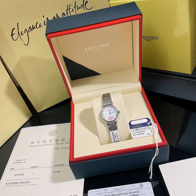 浪琴 新款longines 嘉兰系列，小清新 简约大方，品质精湛，采用原装瑞士石英机芯，顶级316精钢表壳，散珠带精钢实钢材料、男装34Mm，女装24Mm