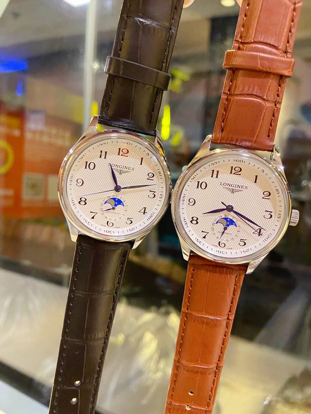 皮钢带同价浪琴 Longines ,精品男士腕表, 名匠星辰系列，, 日月星辰昼夜交替，魅力不凡，圆润的造型使得线条看起来更加柔和，优雅的气质顿时油然而生，搭载