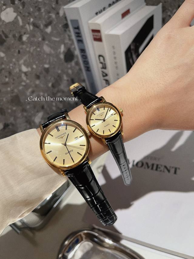 金 钢带+20钻+30 浪琴-Longines. 最新情侣款携手而来，简约精致，品质精湛，热卖全城，采用进口石英机芯，顶级316精钢表壳，进口小牛皮表带，矿物质