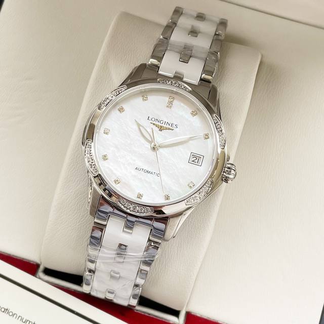 皮带 钢带20 浪琴－Longines 新款女装机械腕表 进口西铁城8215机芯 316L精钢表壳 精钢结合陶瓷表带 蓝宝石玻璃镜面 直径34Mm 厚度11Mm