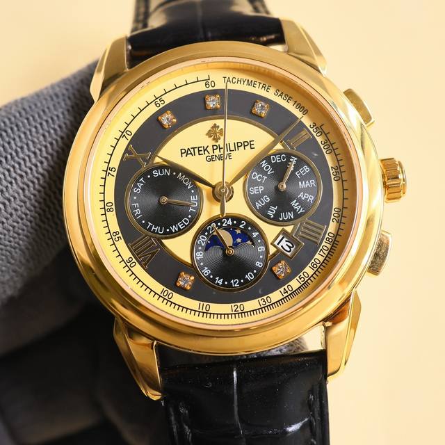 FFF金 百达翡丽Patek Philippe惊艳登场，42毫米的表径适配大众男性手寸，非常商务可亦休闲。视觉冲击力强，令人过目不忘，实物质感更加优美。 1搭配