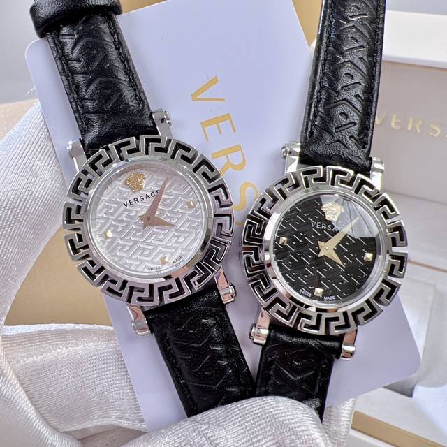 白皮 金皮 ，钢带20 新款 范思哲 VERSACE GRECA GLAM系列，表径30mm，原装瑞士756机芯，镂空回纹表圈，由此步入乐趣不尽的迷宫，高辨识度