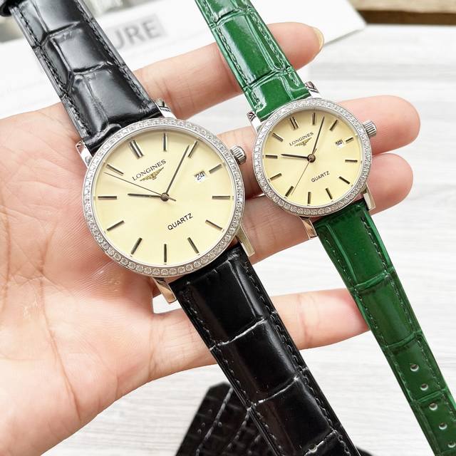 FFF～金 钢带+20钻+30 浪琴-LONGINES. 最新情侣款携手而来，简约精致，品质精湛，热卖全城，采用进口石英机芯，顶级316精钢表壳，进口小牛皮表带