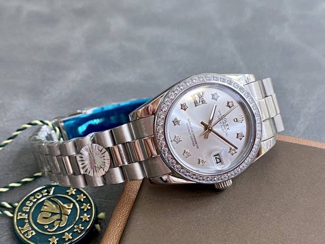 SK Factory 女款 劳力士Rolex 单历 日志型31mm 直径 31mm 机芯 搭载全自动机械机芯 圈口 劳力士RingCommand三角坑纹 光圈