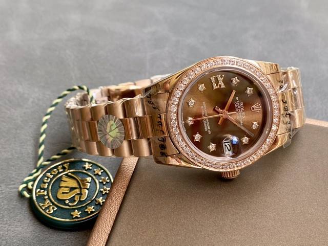 SK Factory 女款 劳力士Rolex 单历 日志型31mm 直径 31mm 机芯 搭载全自动机械机芯 圈口 劳力士RingCommand三角坑纹 光圈