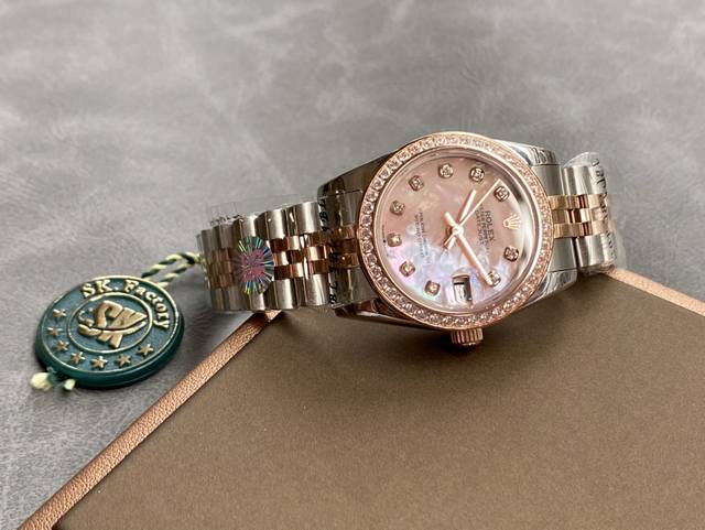 SK Factory 女款 劳力士Rolex 单历 日志型31mm 直径 31mm 机芯 搭载全自动机械机芯 圈口 劳力士RingCommand三角坑纹 光圈