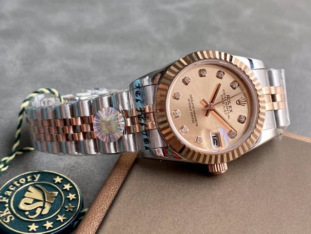 SK Factory 女款 劳力士Rolex 单历 日志型31mm 直径 31mm 机芯 搭载全自动机械机芯 圈口 劳力士RingCommand三角坑纹 光圈