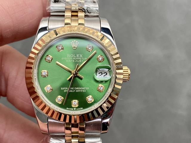 SK Factory 女款 劳力士Rolex 单历 日志型31mm 直径 31mm 机芯 搭载全自动机械机芯 圈口 劳力士RingCommand三角坑纹 光圈