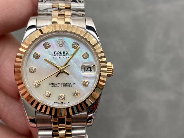 SK Factory 女款 劳力士Rolex 单历 日志型31mm 直径 31mm 机芯 搭载全自动机械机芯 圈口 劳力士RingCommand三角坑纹 光圈