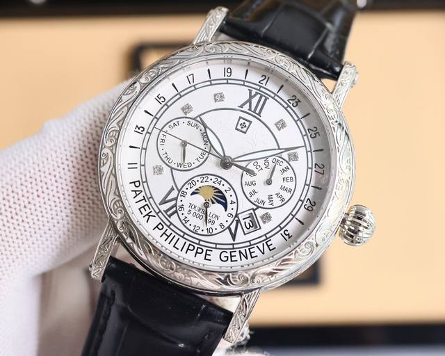 FFF-金 钻+50。百达翡丽Patek Philippe复杂功能系列-纯手工-雕花腕表-惊艳登场，42毫米的表径适配大众男性手寸，非常商务可亦休闲。整表表壳手