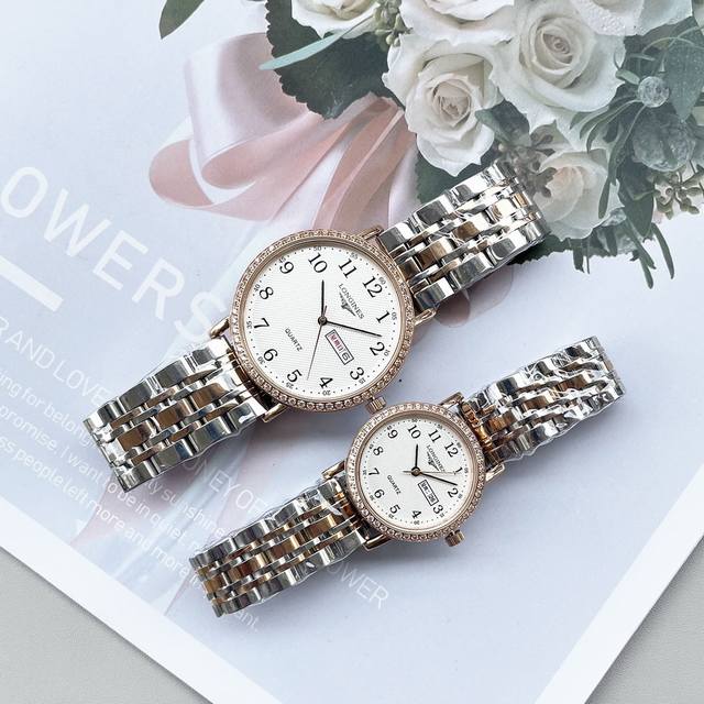 白皮 .金 .钢20.钻30 浪琴-LONGINES 情侣对表 原装进口石英机芯 316L精钢表壳 直径男39mm女29mm 厚8mm如果今天的阳光停止了它耀眼