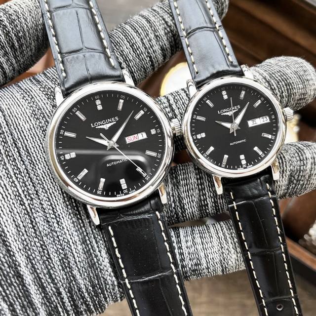 浪琴-Longines 新款情侣机械腕表 进口西铁城机芯 316L精钢壳套 蓝宝石玻璃镜面 316L精钢表带 男尺寸40Mm 厚度11Mm 女尺寸30Mm 厚度