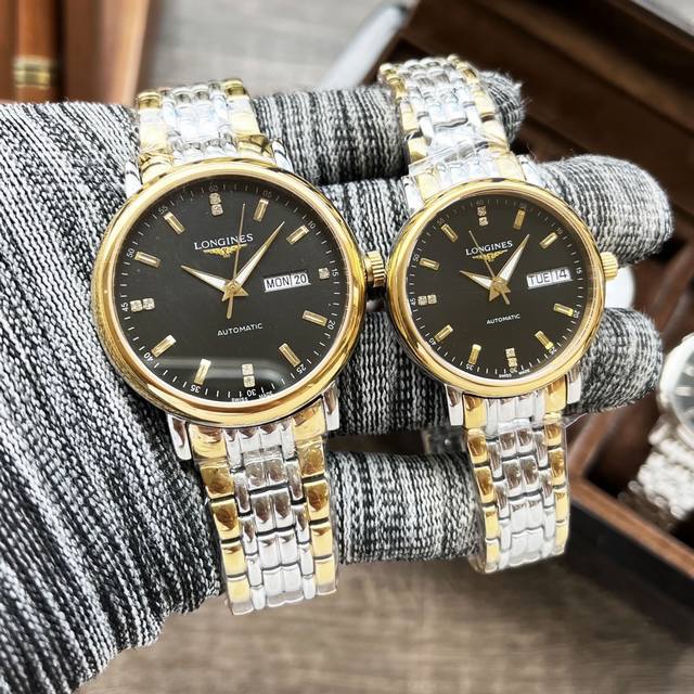 浪琴-Longines 新款情侣机械腕表 进口西铁城机芯 316L精钢壳套 蓝宝石玻璃镜面 316L精钢表带 男尺寸40Mm 厚度11Mm 女尺寸30Mm 厚度