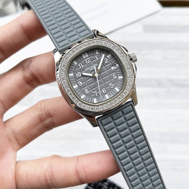 白 金 钻10 百达翡丽 Patek Philippe-最新手雷腕表独家首发原装进口石英机芯矿物质玻璃镜面 316精钢表壳表盘镶钻高端大气直径女35.6X7.7