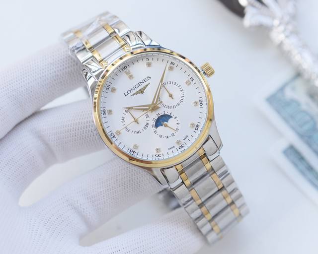 白壳 金壳 钢带20 品牌：浪琴-Longines 类型：男士腕表 壳套：顶级版316精钢l 表带：进口小牛皮表带 316L精钢表带 机芯：全自动机械机芯 镜面