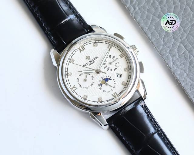 白 -金 百达翡丽复杂功能计时系列上市！Patek Philippe 贵族的艺术品！搭配进口9100多功能机芯 0返修 功能 24小时,星期，星辰，月份 进口3