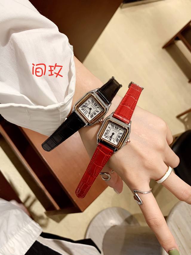 间玫瑰金～～ Cartier、猎豹、竹节纹、螺丝底盖、原装钢扣、表盘：27*37Mm～