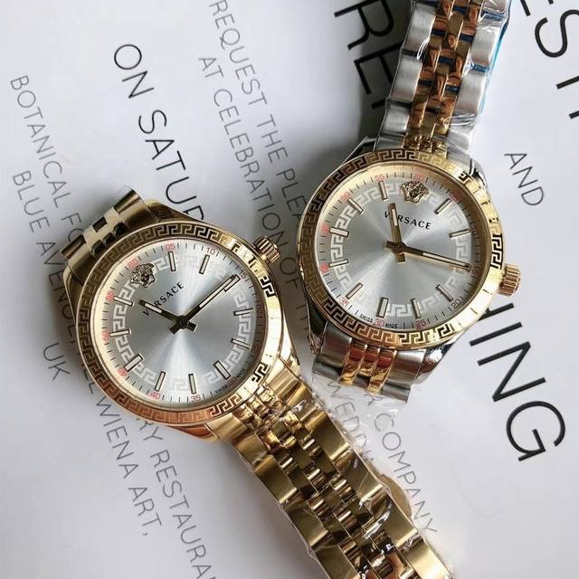 金+24新款 范思哲 Versace Hellenyium Lady系列，表径36Mm，盘面与表盘饰有希腊回纹，表盘与调时巴头雕刻立体新版美杜莎头像，超强夜光立