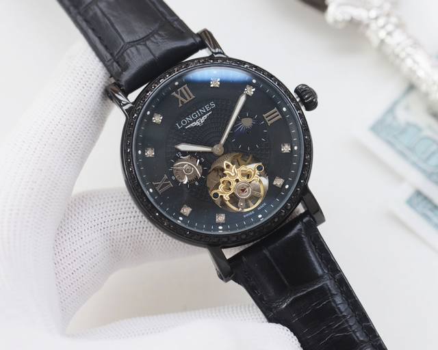 品牌：浪琴-Longines 类型：男士腕表 壳套：顶级版316精钢L 表带：进口小牛皮表带 316精钢表带 机芯：全自动机械机芯 镜面：矿物质防刮镜面玻璃 尺