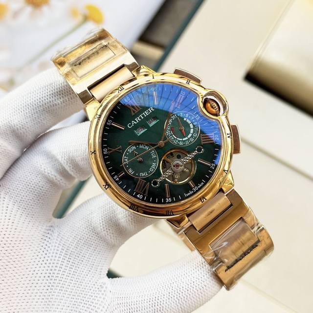 金+20 钢带+30 卡地亚-Cartier 精品男士腕表，多功能设计，尊贵大气，绅士风范，卓越品质，热卖全城。采用全自动机械机芯，顶级316精钢表壳，进口小牛