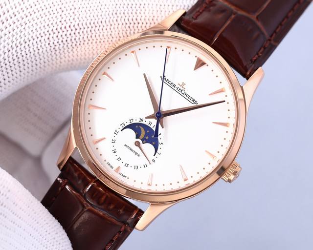 金+20Jaeger-Lecoultre Master Ultra Thin Moon积家超薄月相大师系列42Mm腕表，简洁的线条设计，赏心悦目的表盘。 显示令