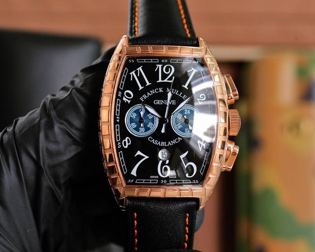 白壳 玫黑 法兰克穆勒 Franck Muller 40*52Mm 酒桶型壳身 日本多功能石英机芯 头层小牛皮表带原装针扣 独特的F M风格 只为专属打造