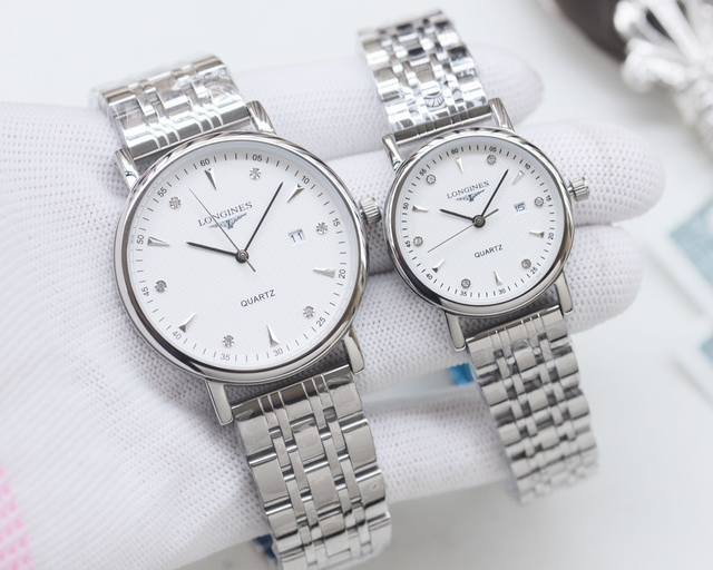 白壳 ，金壳 ，钢带20 品牌：浪琴-Longines 类型：情侣腕表 壳套：顶级版316精钢L 表带：进口小牛皮表带 316L精钢表带 机芯：进口石英机芯 镜