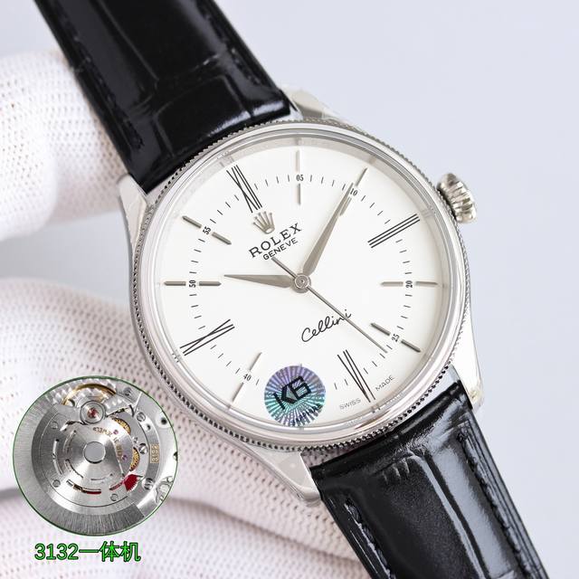 3132机芯 白壳 玫金 切利尼系列：时间型50505 尺寸 :39*11Mm 机芯 :Rolex 3132一体自动机芯，精准而稳定，大三针、一档无日历 表壳