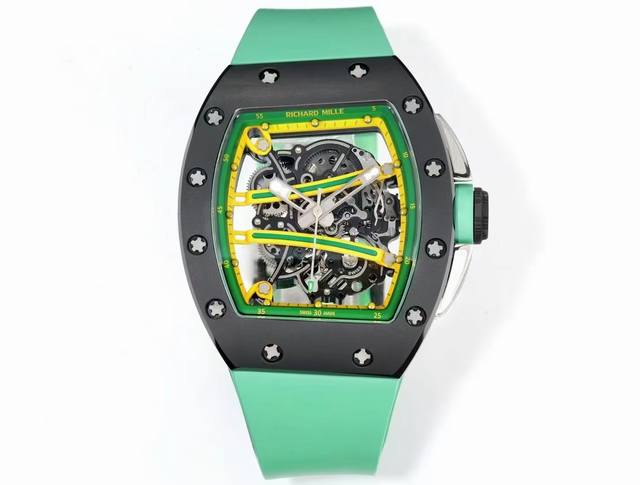 Richard Mille Rm 61-01一体机芯 面盖和底盖Tzp-N氧化锆陶瓷制作 中壳为Ntpt碳纤维 桶形表壳的表圈和底盖均采用超硬超轻的 Tzp-N