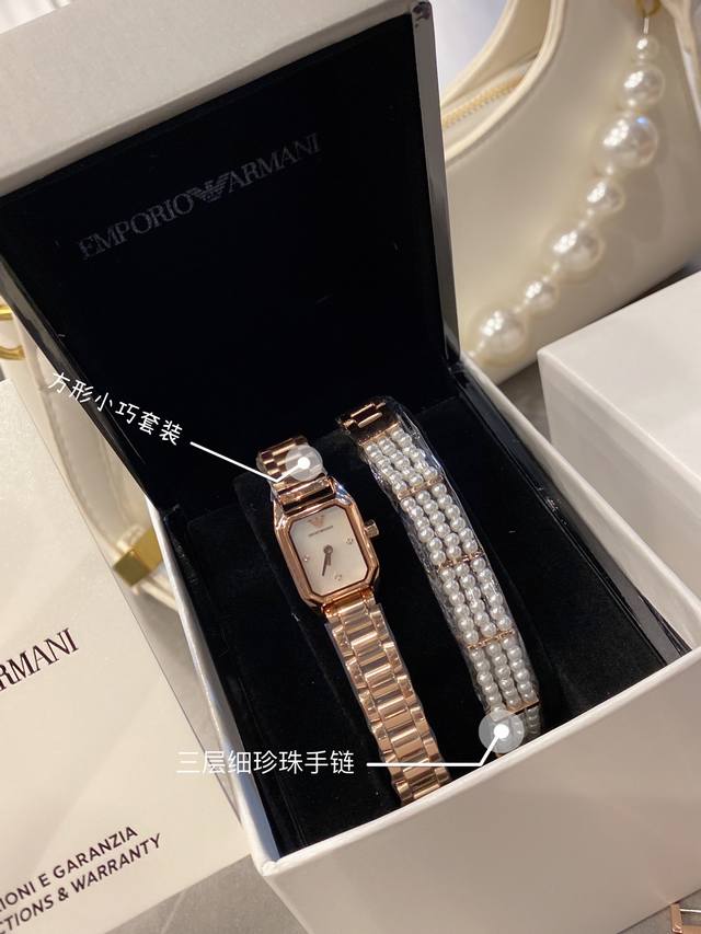 阿玛尼 Armani Ar11323 复古摩登系列风格腕表。甄选精致渐变天然珍珠贝母表盘、折射光彩，优雅质感由内而发、流光溢彩。简约双针设计，搭配水钻刻度、简洁