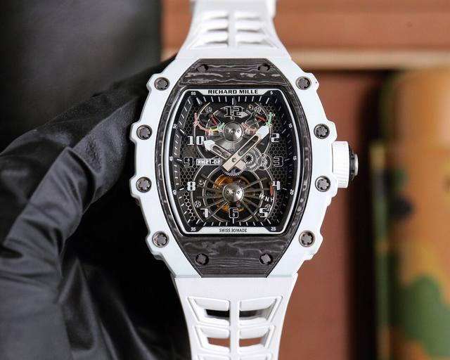 V2升级版理查德米勒 Richard Mille Rm21-02系列 全新升级6字位飞轮 搭载全自动进口机械机芯 尺寸40X50X16Mm 碳纤维材质打造的表圈