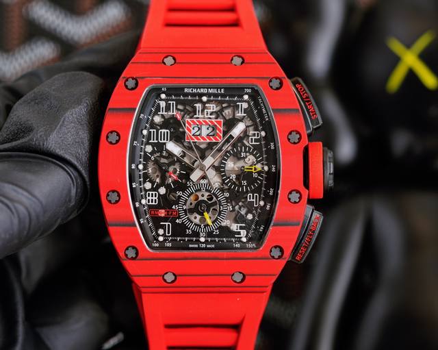 理查德米勒 Richardmille Rm11-03系列 全自动机械机芯 40X50X16Mm 蓝光镜面 独特镂空表盘 夜光表盘指针 橡胶或尼龙表带 折叠扣 循