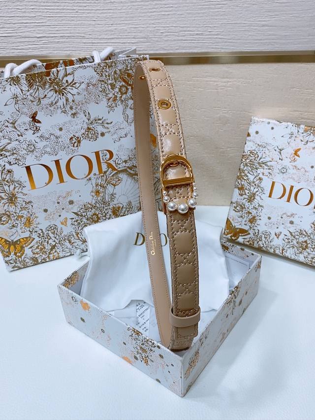 特 Dior Montaigne Jolie Belt 光滑小牛皮和白色树脂珍珠 饰有*Christian Dior*标志 羊皮菱格腰带2.0Cm