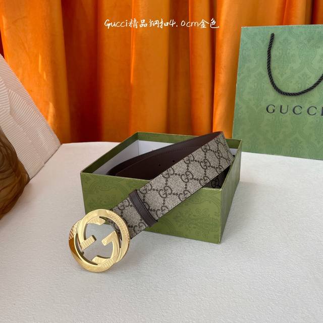 特 Gucci 经典款进口原厂印花面 搭配原版皮底 精品钢扣 宽4.0 Cm 经典永不过时款 潮流大方 时尚百搭