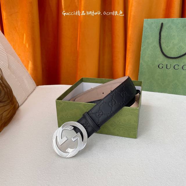 特 Gucci 经典款进口原厂压花面 搭配原版树膏底 精品钢扣 宽4.0 Cm 经典永不过时款 潮流大方 时尚百搭