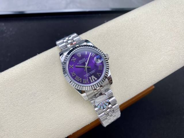 女款 劳力士Rolex 单历 日志型31Mm 直径 31Mm 机芯 搭载全自动机械机芯 圈口 劳力士Ringcommand三角坑纹 光圈 钻圈 镜面 防刮蓝宝石