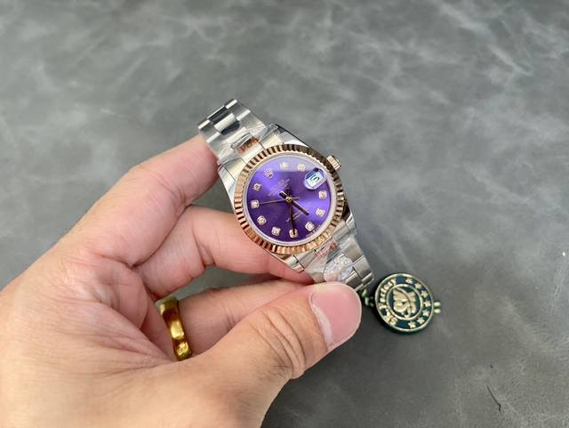 女款 劳力士Rolex 单历 日志型31Mm 直径 31Mm 机芯 搭载全自动机械机芯 圈口 劳力士Ringcommand三角坑纹 光圈 钻圈 镜面 防刮蓝宝石